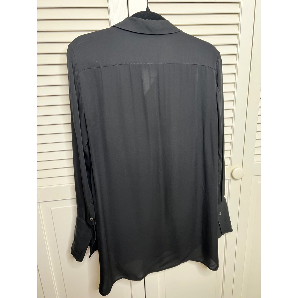 Vince 100% Silk Tuxedo Blouse Black Long Sleeve Bell Cuff Size M - Picture 6 of 9